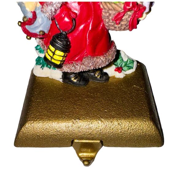 Vintage Hand Painted Santa Christmas Stocking Hanger Holder With Cast Iron Base - Picture 4 of 12